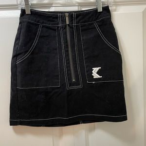 NWT Karl Kani Brooklyn XS Black Denim Zipper-Front Retro Style Skirt